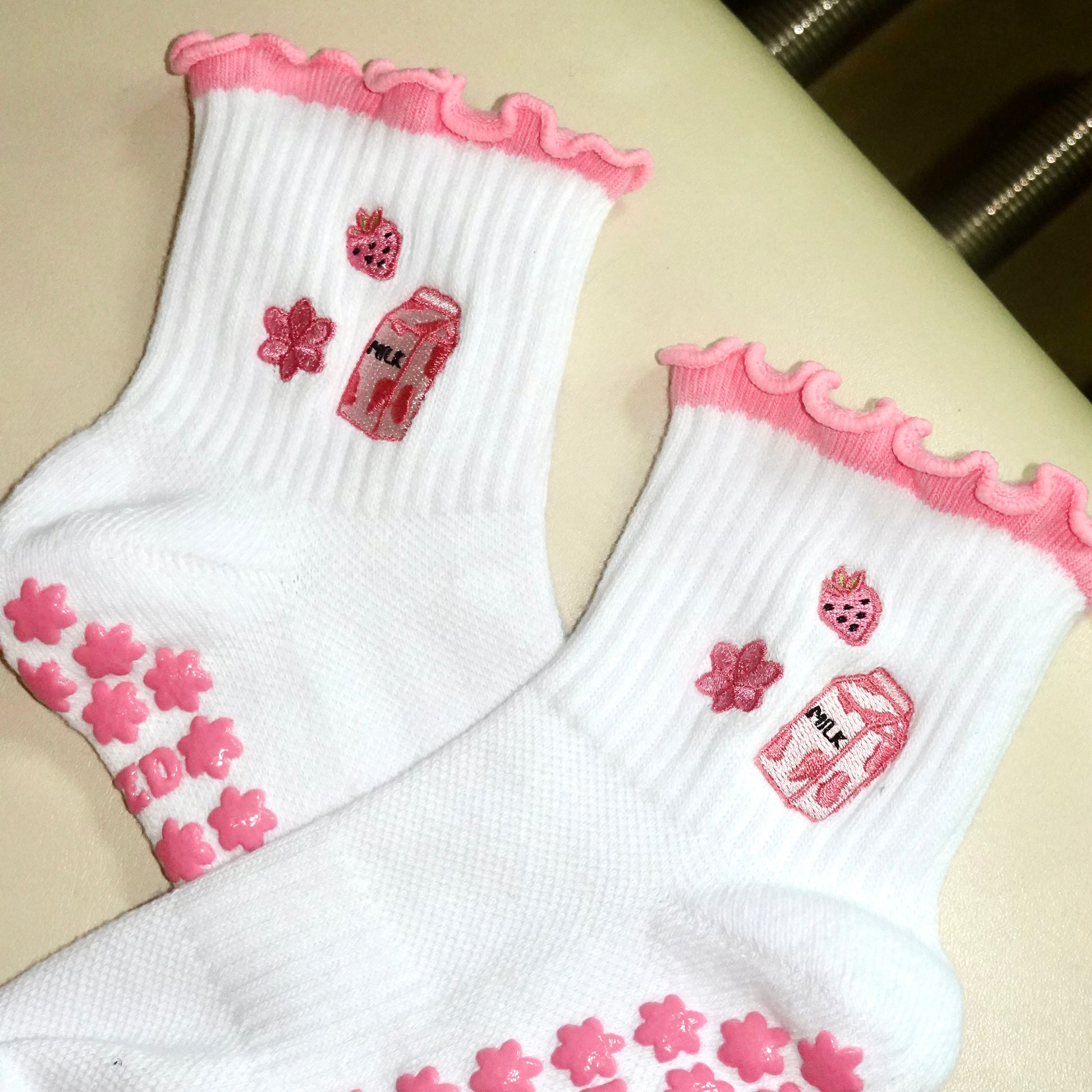 Strawberry Milk Grip Socks